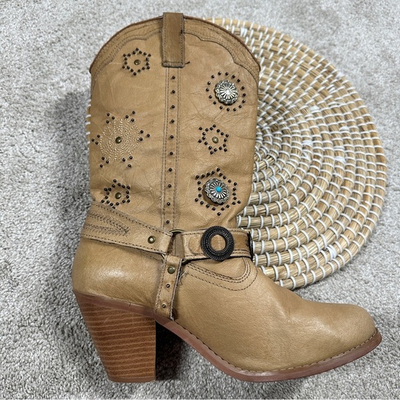 Dingo Addie Women’s Harness Boots Mid-Calf Rhinestone Western Rodeo Cowgirl Tan - Picture 9 of 16